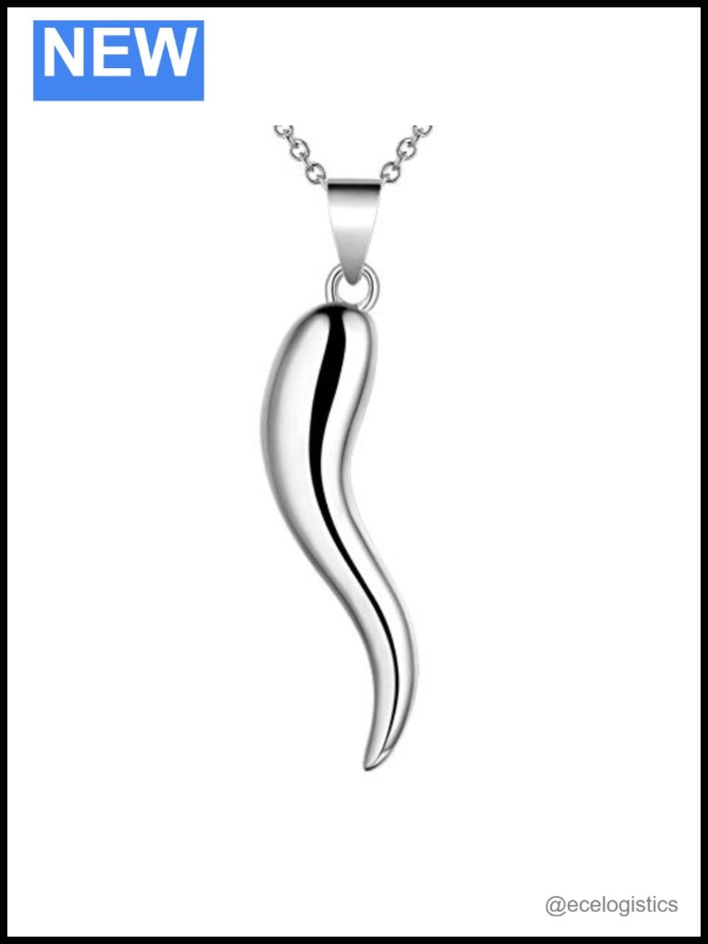 925 Sterling Silver Italian Horn Necklace 20in Rolo Chain